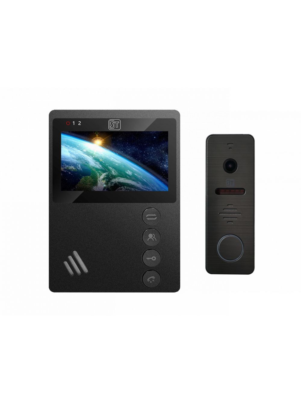 кофейный комплект из акации director темно серый Комплект видеодомофона Space Technology ST-M101/4 (М) (черный) и ST-P201 (темно-серый)
