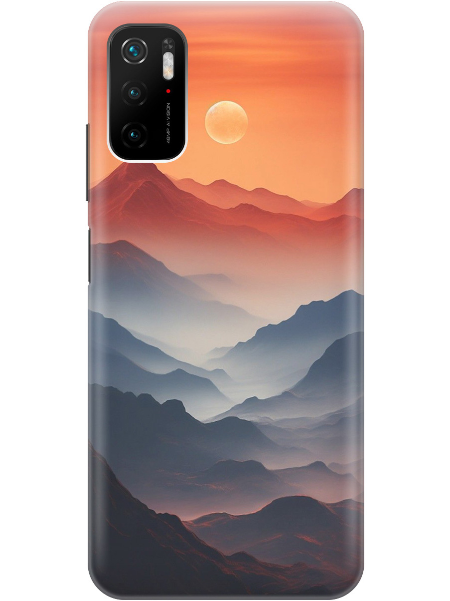 

Силиконовый чехол на Xiaomi Redmi Note 10T, Poco M3 Pro с принтом "Луна над горами", Прозрачный;оранжевый;черный, 730837110