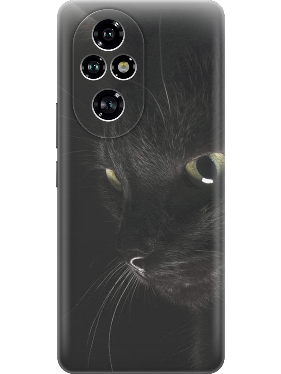 

Силиконовый чехол на Honor 200 pro с принтом "Черный кот", Прозрачный;желтый;серый;черный, 783979611