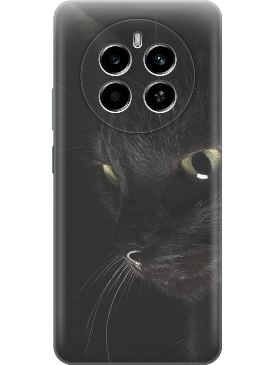

Силиконовый чехол на Realme 12 4g с принтом "Черный кот", Прозрачный;желтый;серый;черный, 783982011
