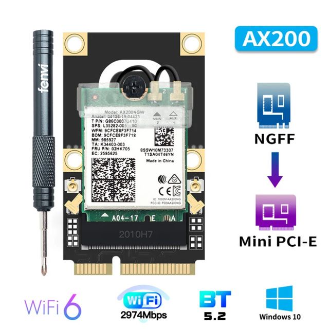 

Приемник Wi-Fi NoBrand для компьютера Mini PCI-e 802.11ax, Зеленый;белый