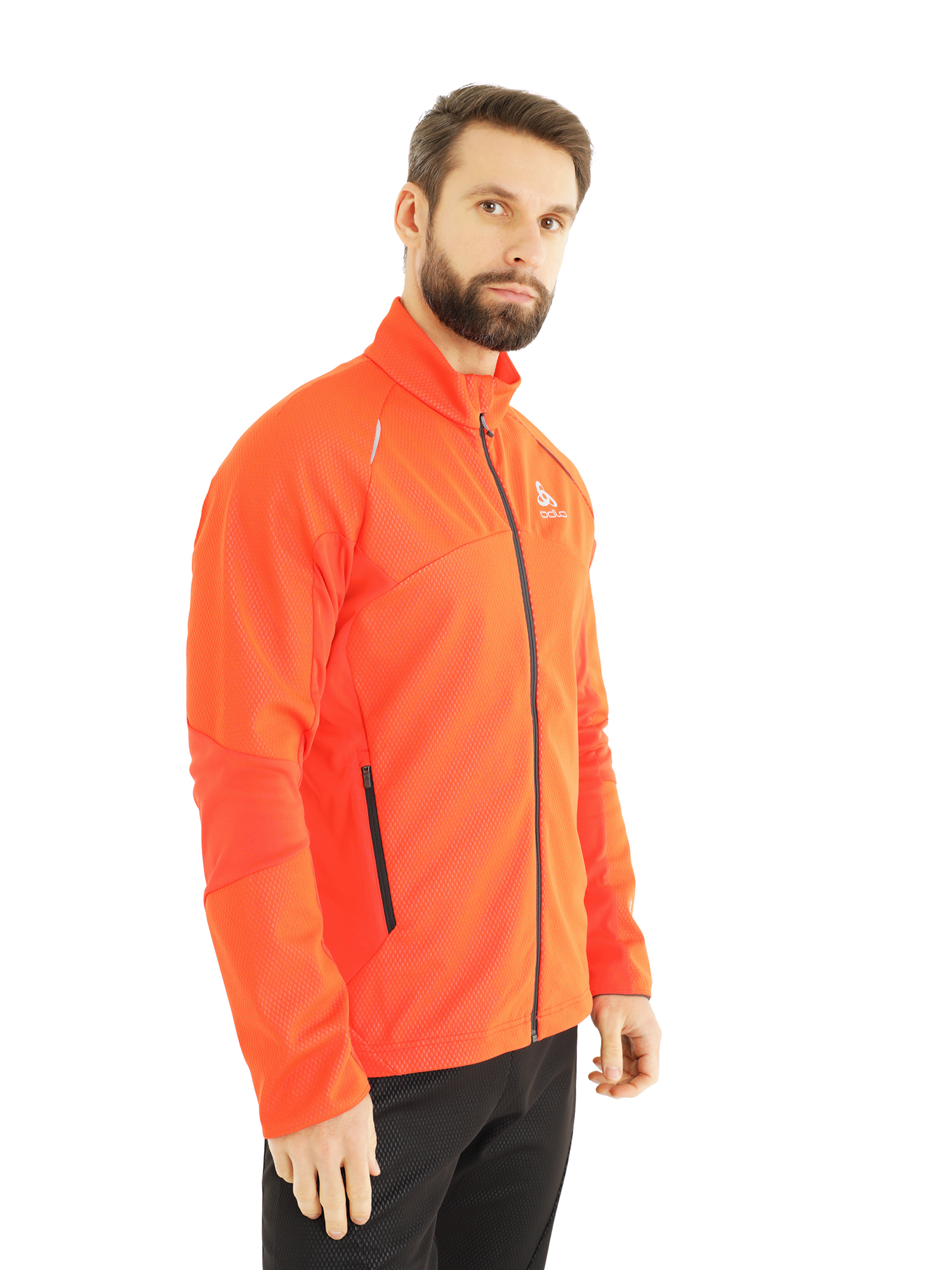 фото Спортивная куртка мужская odlo jacket windstop. frequency 2.0 оранжевая xl