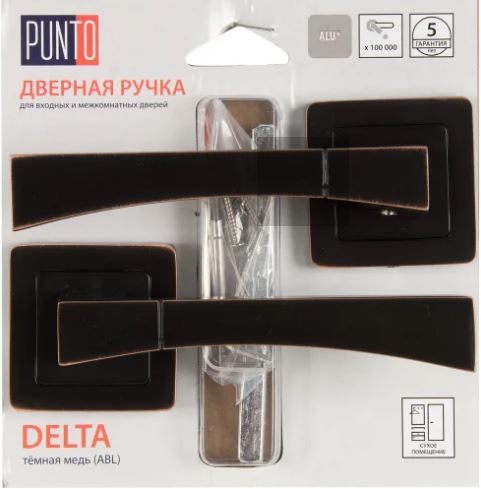 фото Ручки дверные межкомнатные punto delta qr/hd abl-28 темная медь