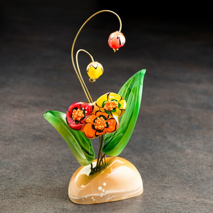 фото Сувенир "цветы маргаритки с колокольчиками", селенит nobrand