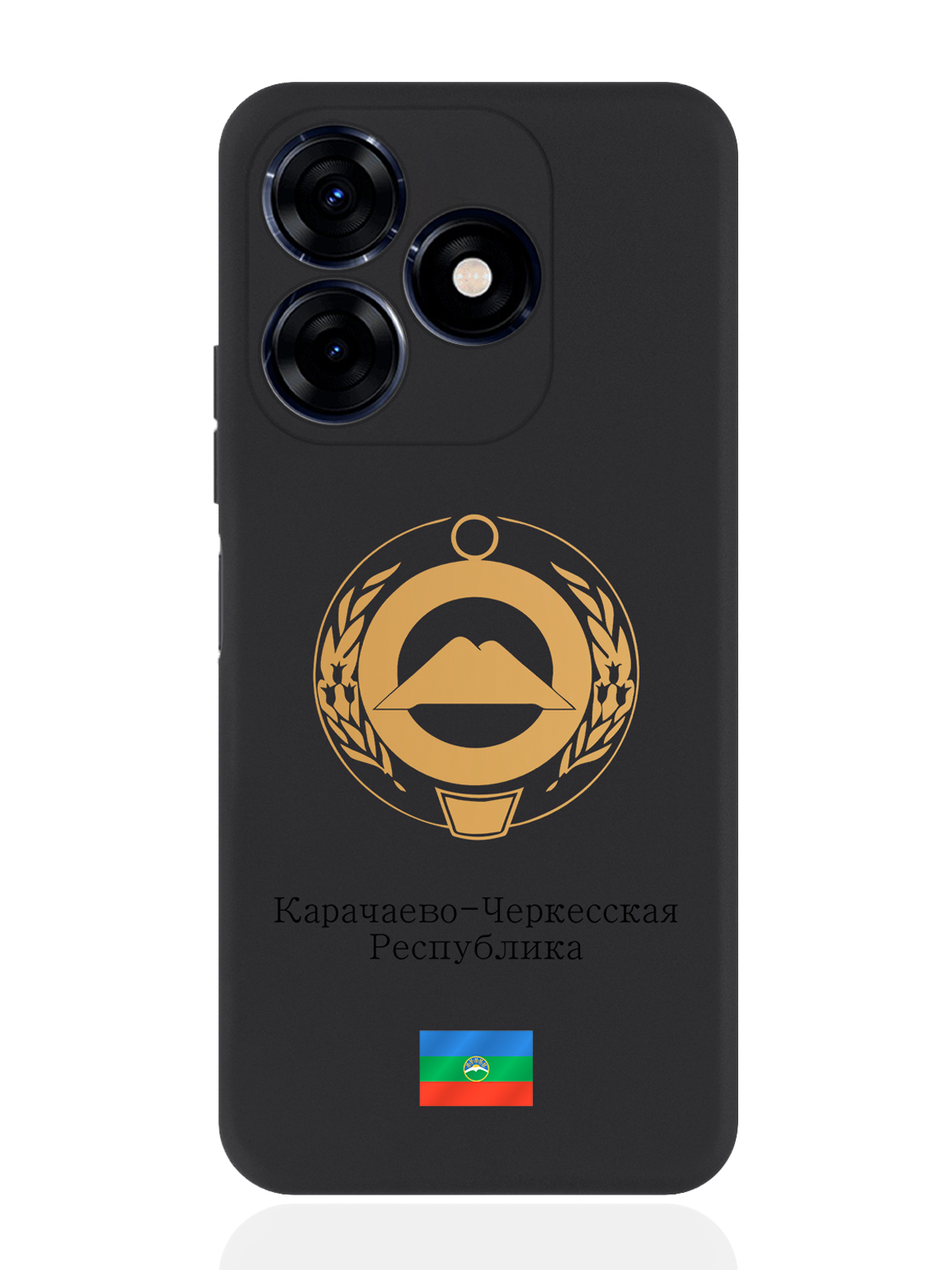 

Чехол SignumCase для Tecno Spark 20C Золотой Герб Карачаево-Черкесской Республики, Золотистый;черный