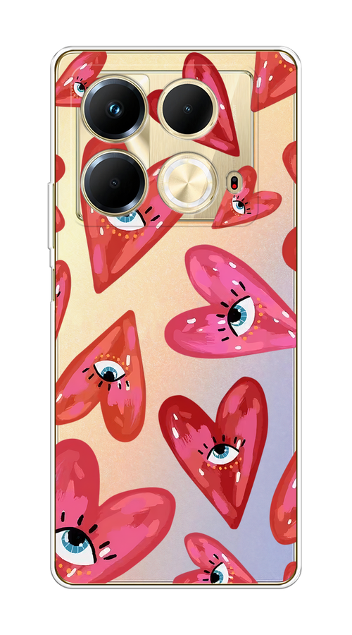 

Чехол на Infinix Note 40 "Сердечки с глазами", Коричневый;красный;розовый, 3105850-1