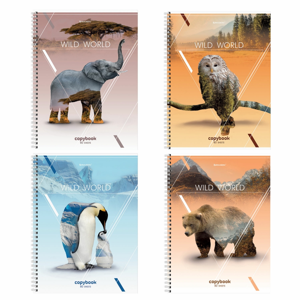 

Набор из 8 шт, Тетрадь А4, 80 л., Brauberg, гребень, глянцевый лак, WILD, 404052