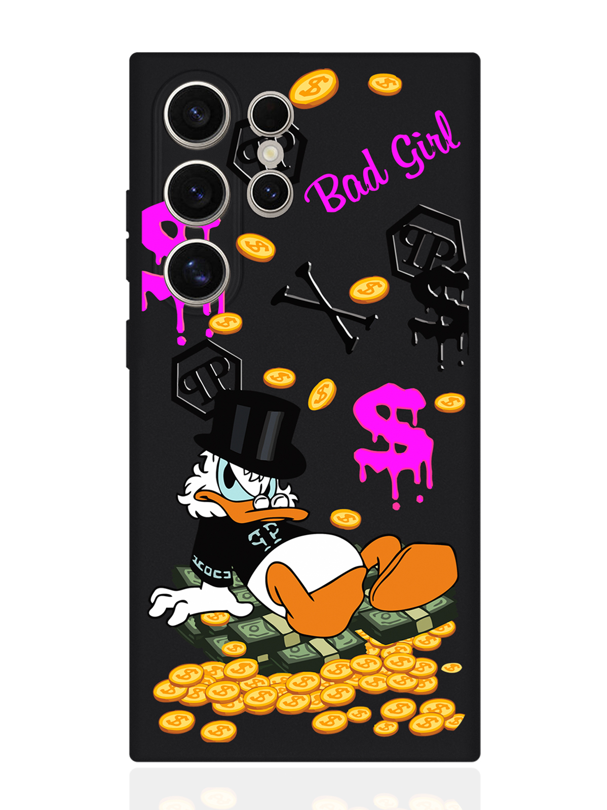 

Чехол для смартфона Samsung S24 Ultra черный силиконовый Богатая Утка Bad Girl, Черный;розовый, Samsung