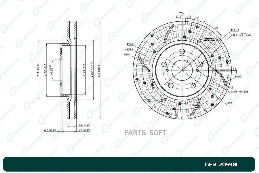 

Диск тормозной перфорированный вентилируемый G-brake GFR-20598L левый