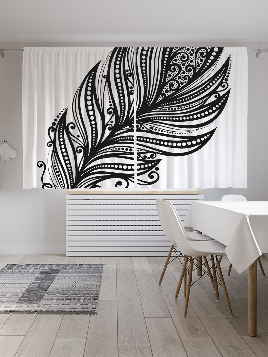 фото Шторы joyarty с фотопечатью "перо мехенди" из сатена, 290х180 см