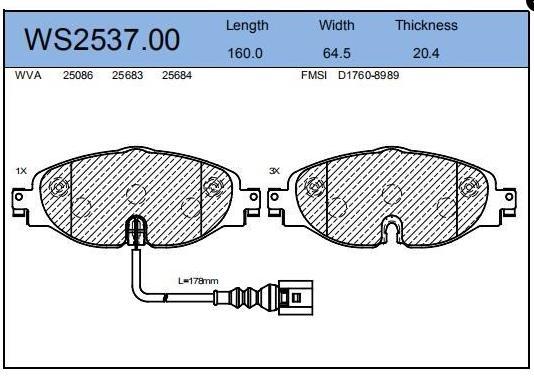 

Тормозные колодки JEENICE передние дисковые WS253700