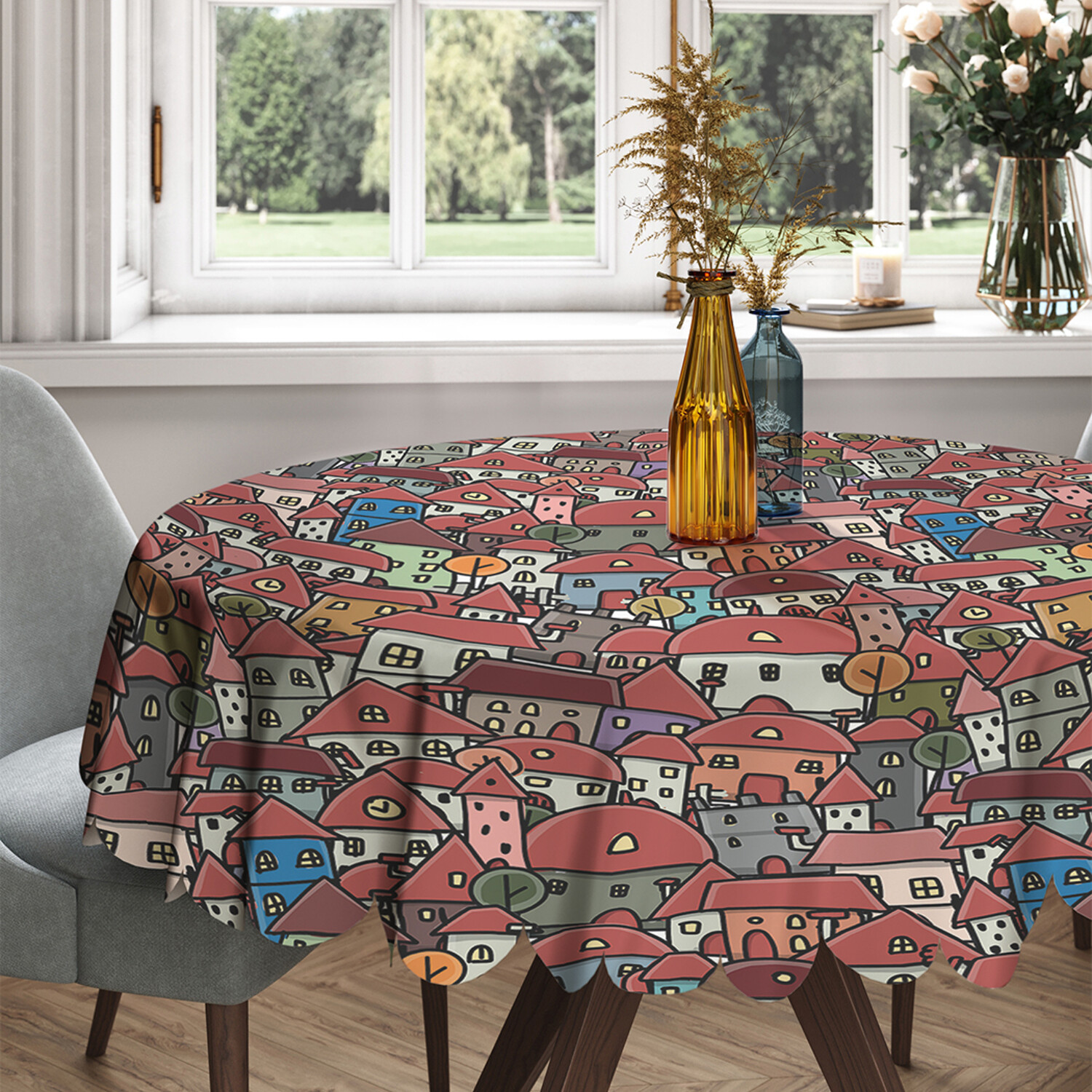 

Скатерть круглая тканевая на стол Санта Барбара 150х150 см, Оранжевый