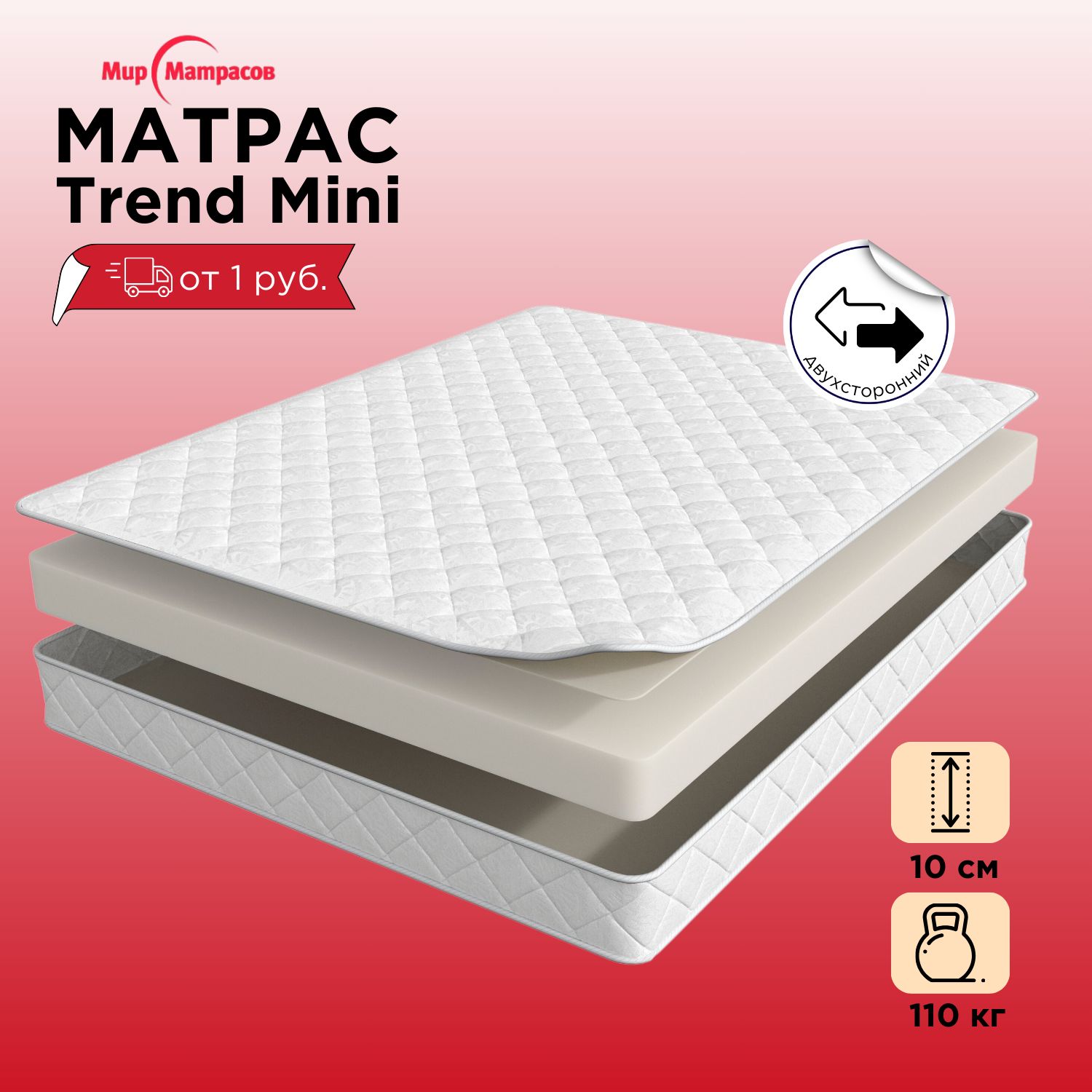 

Ортопедический матрас Мир Матрасов TREND MINI 200*180, Белый;бежевый, TREND MINI