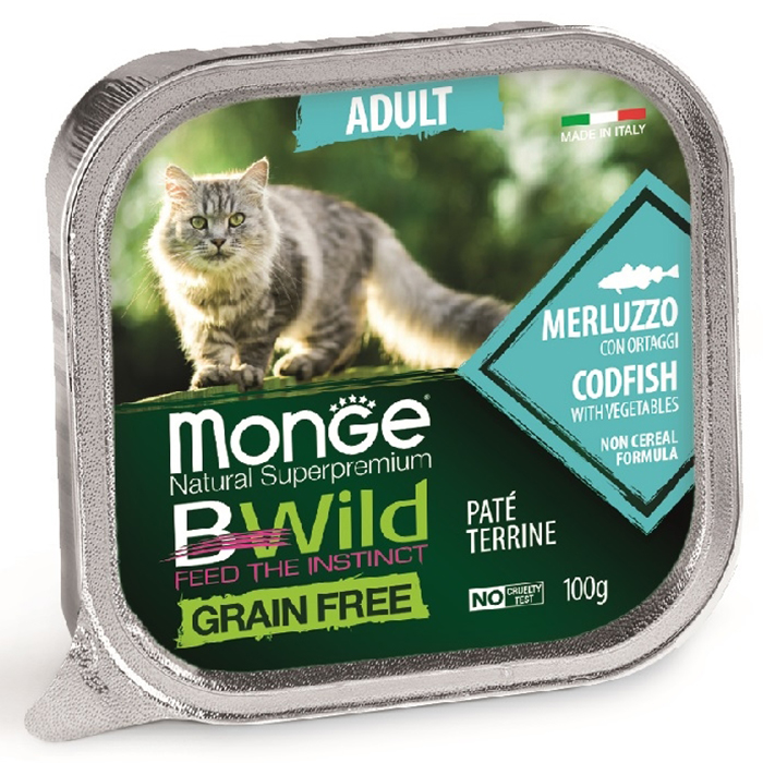 фото Влажный корм для кошек monge bwild grain free, треска, 32шт по 100г