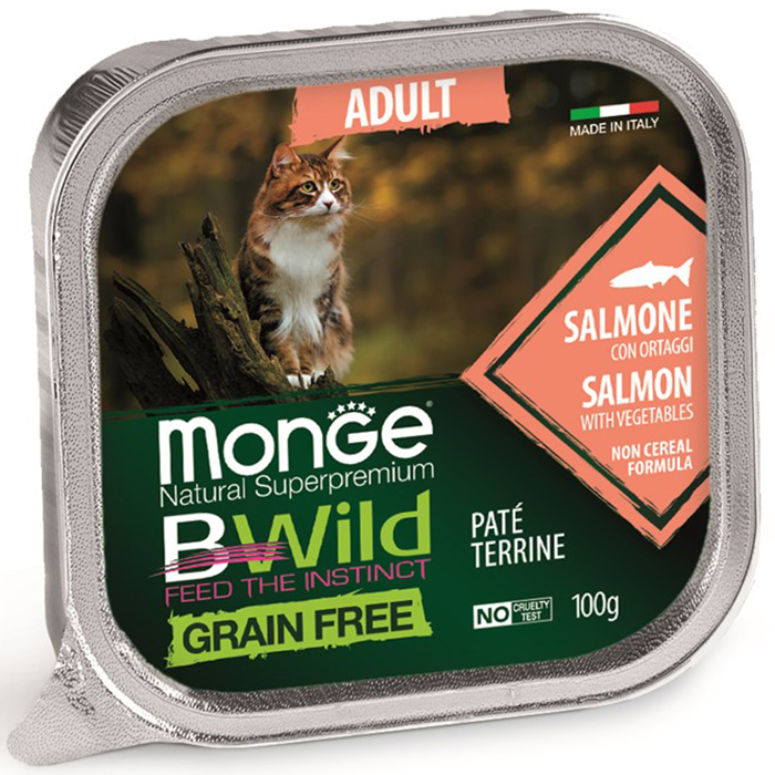 фото Влажный корм для кошек monge bwild grain free, лосось, 32шт по 100г