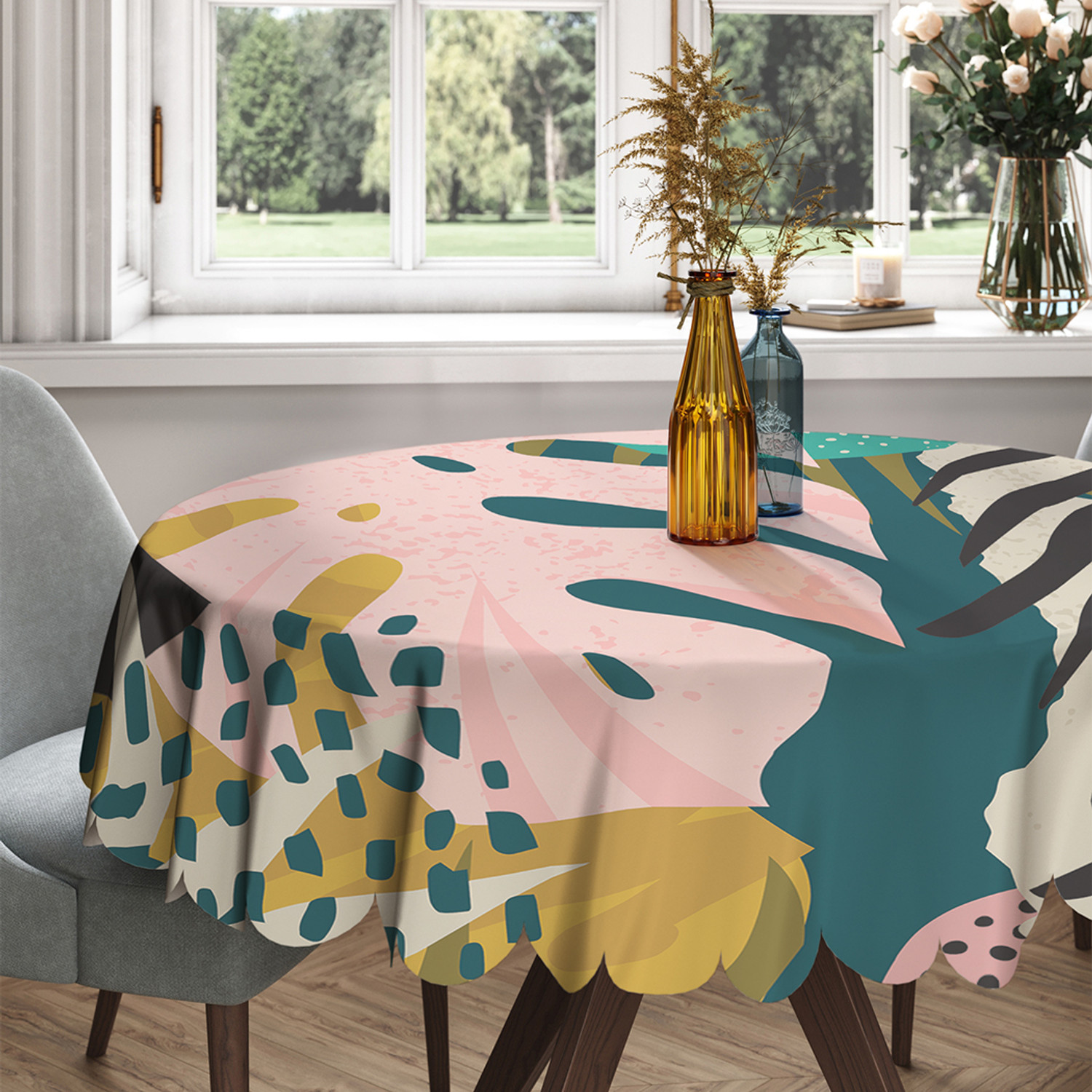 

Скатерть круглая тканевая на стол Тропики 150х150 см, Зеленый