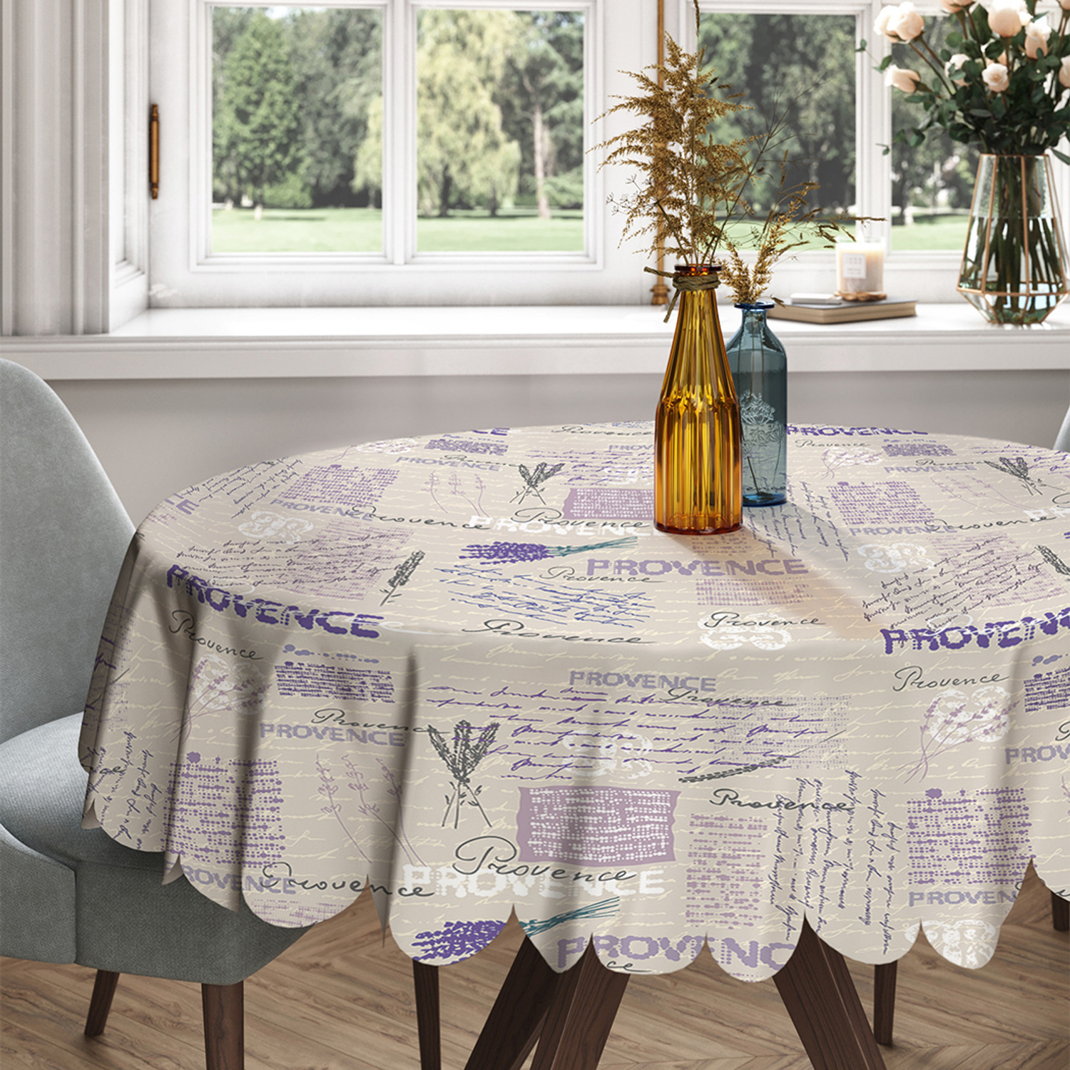 

Скатерть круглая тканевая на стол Письмо с вербой 150х150 см, Бежевый