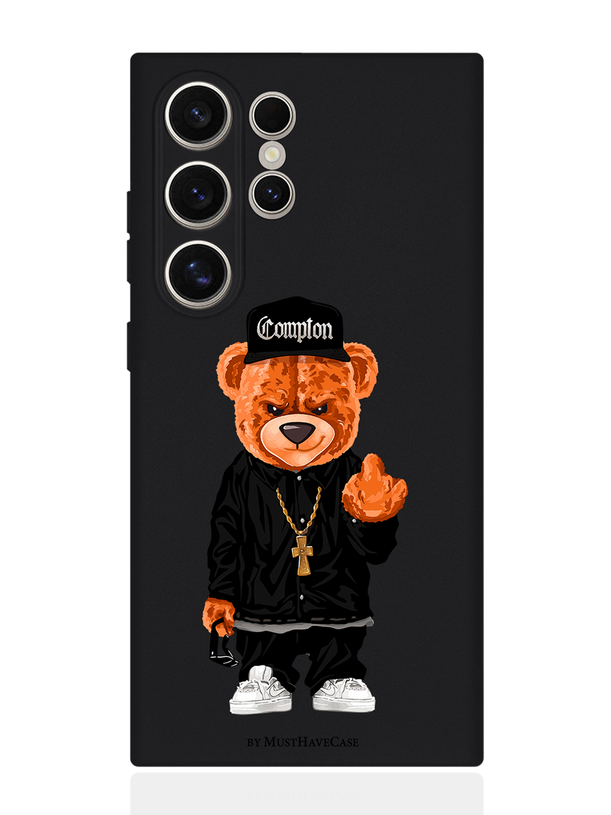 

Чехол для смартфона Samsung S24 Ultra черный силиконовый Мишка Compton, Коричневый;черный;белый, Samsung