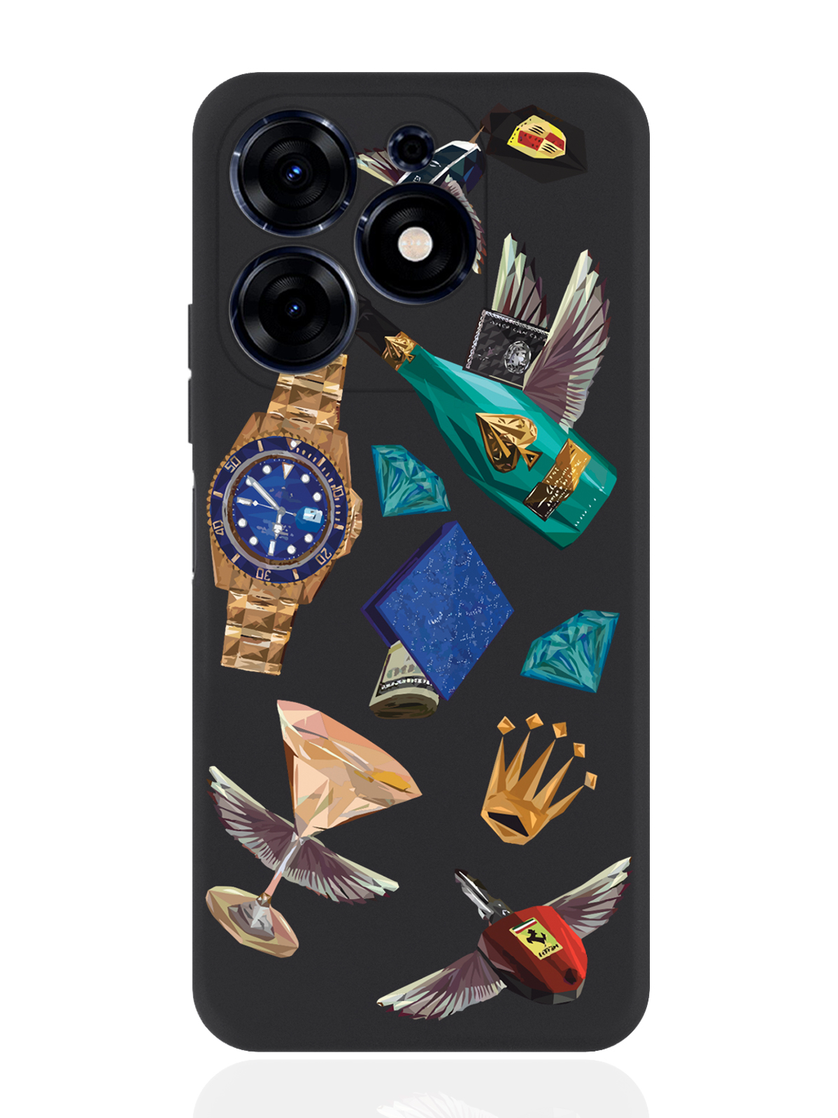 

Чехол для смартфона Tecno Spark Go 2024 черный силиконовый Luxury lifestyle, Разноцветный