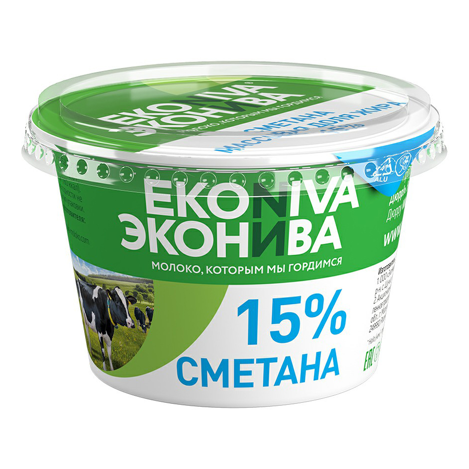 Сметана 15% Эконива БЗМЖ 180 г