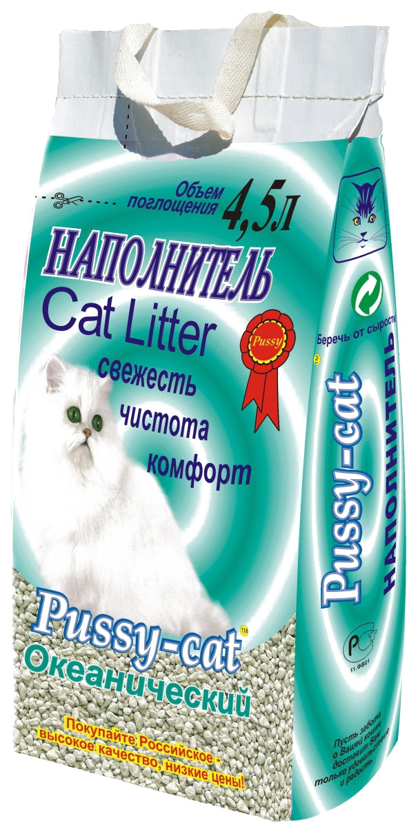 Наполнитель для туалета кошек Pussy-Cat впитывающий океанический 4,5 л (2,8 кг) зеленый