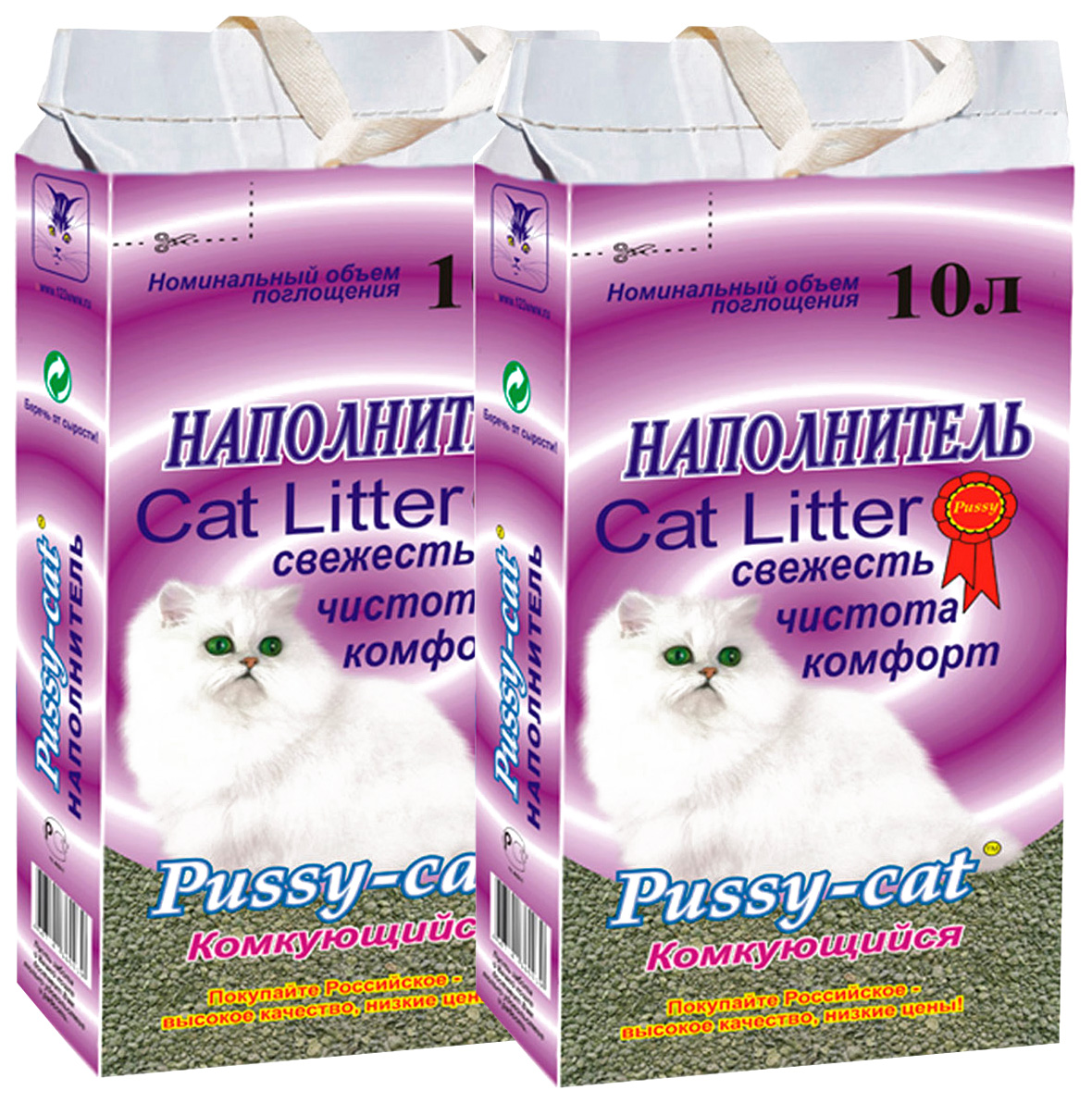 Наполнитель для туалета кошек Pussy-Cat комкующийся, 2 шт 10 л