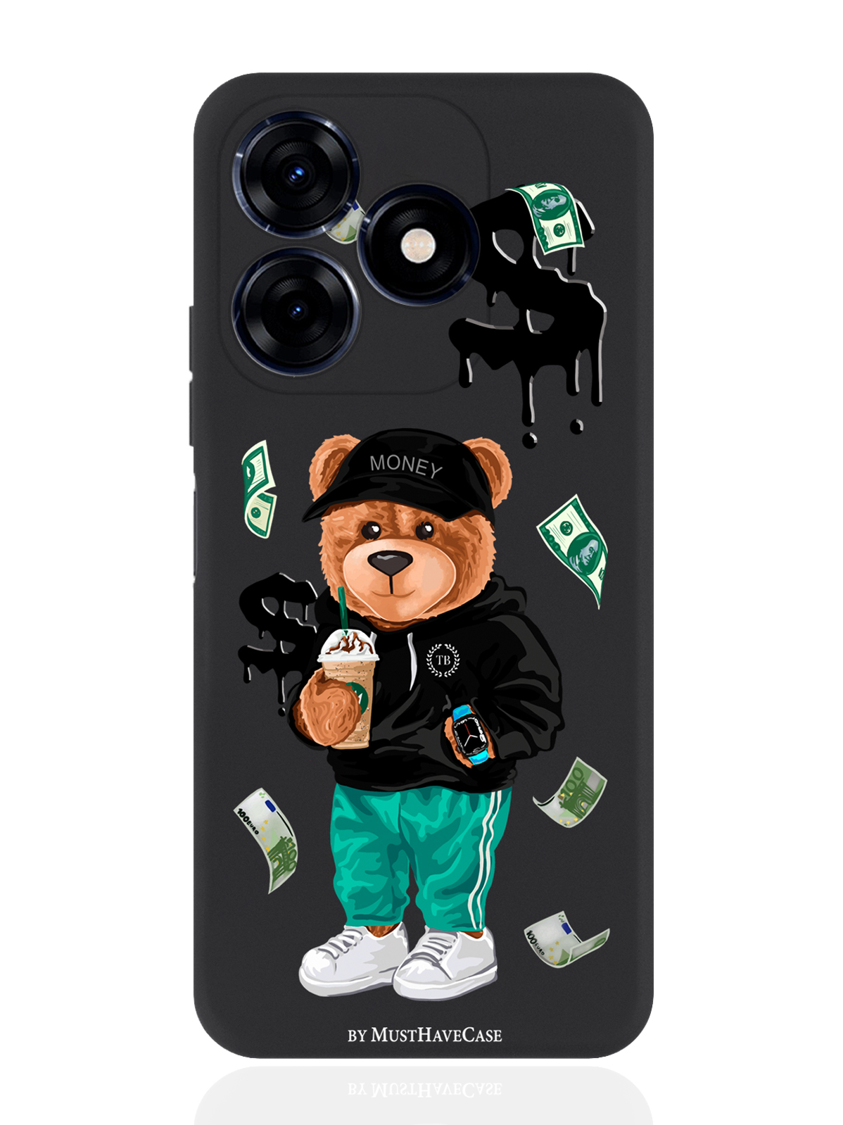 

Чехол для смартфона Tecno Spark 20C черный силиконовый Tony Bear, Черный;зеленый;коричневый