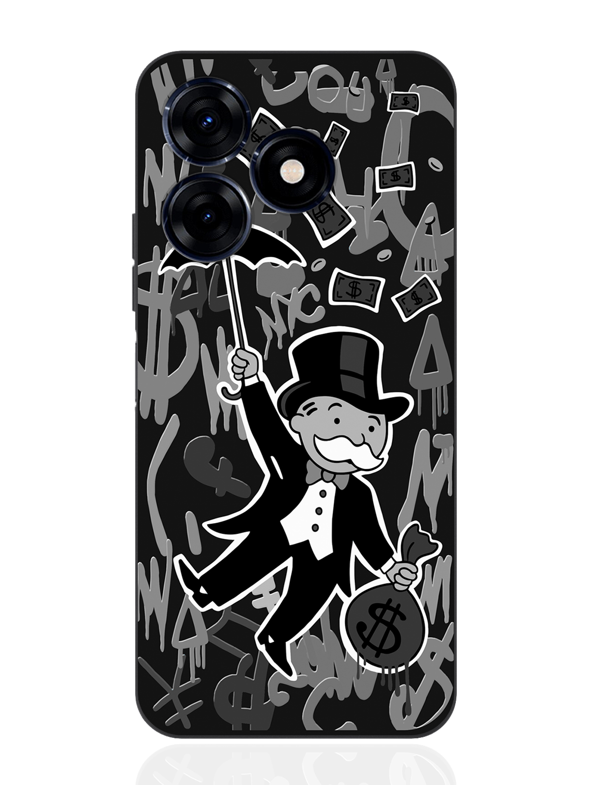 

Чехол для смартфона Tecno Spark 20C черный силиконовый Monopoly Black Edition, Серый;черный