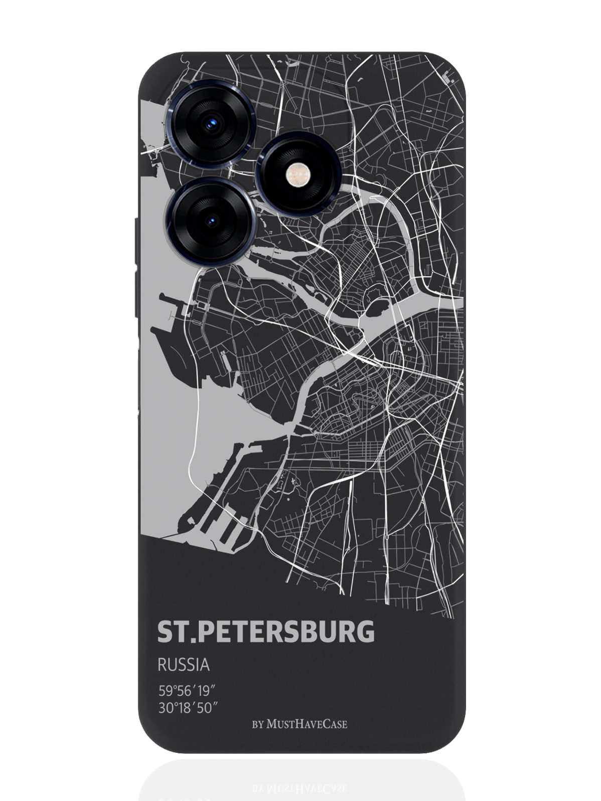 

Чехол для смартфона Tecno Spark 20C черный силиконовый Карта Санкт-Петербурга, Серый;черный