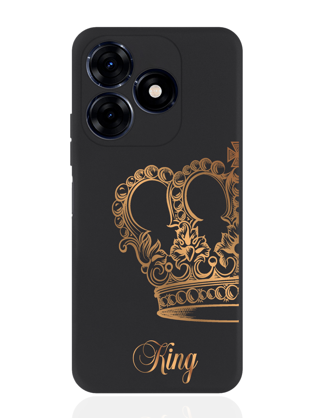 

Чехол для смартфона Tecno Spark 20C черный силиконовый Парный чехол корона King, Черный;золотистый