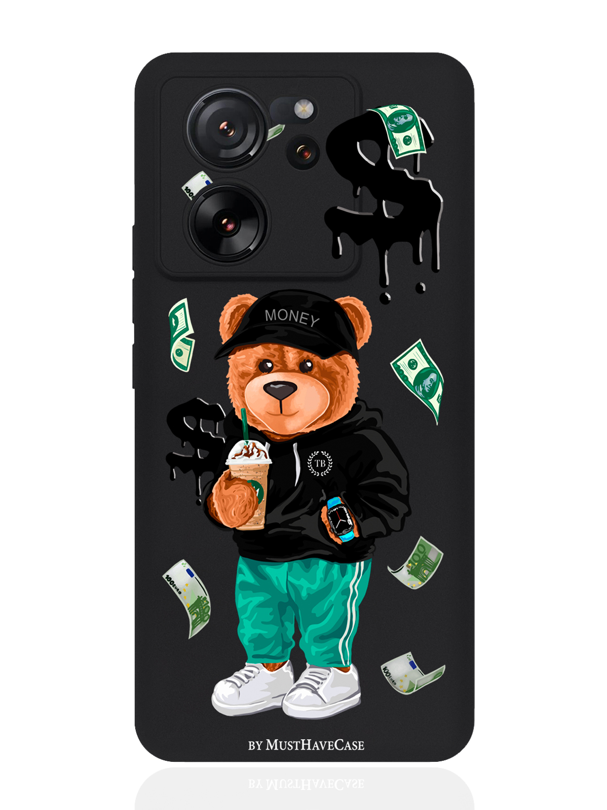 

Чехол для смартфона Xiaomi 13T черный силиконовый Tony Bear, Черный;зеленый;коричневый, Xiaomi