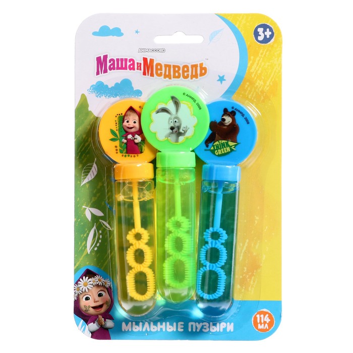 

1toy Мыльные пузыри «Маша и медведь» колба с кругляшом, 38 мл , набор из 3 штук