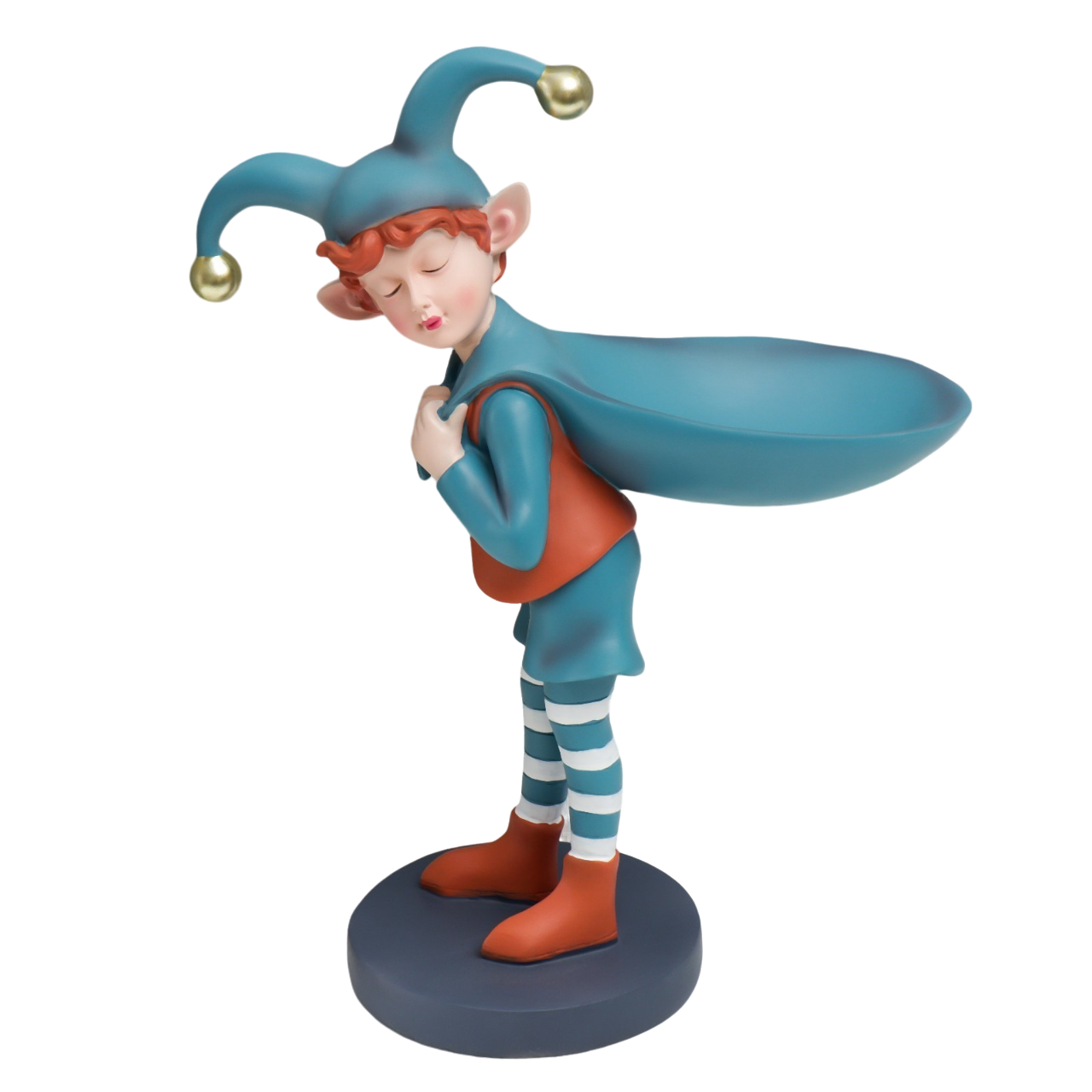 Сувенир полистоун подставка Малыш-скоморох с мешком оранжево-голубой 33х12,5х25,5 см