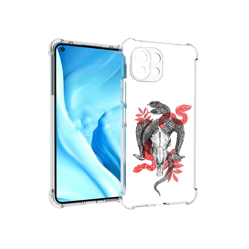 

Чехол MyPads Tocco для Xiaomi Mi 11 Lite змея в черепе рисунок (PT159462.256.365), Прозрачный, Tocco