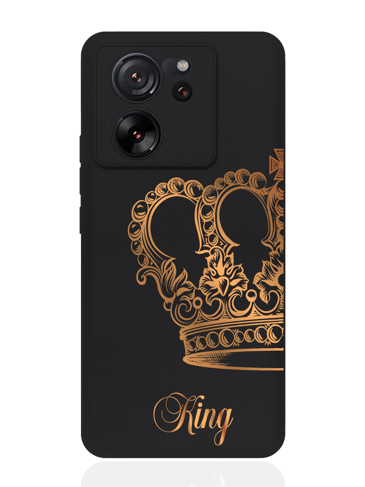 

Чехол для смартфона Xiaomi 13T черный силиконовый Парный чехол корона King, Черный;золотистый