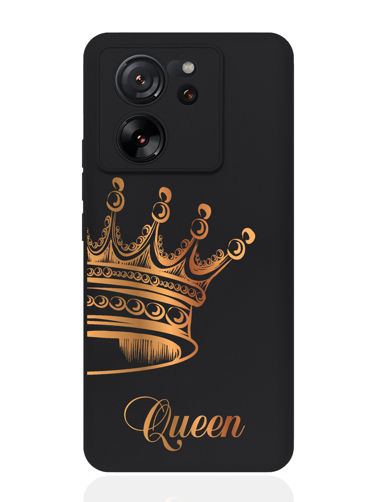 

Чехол для смартфона Xiaomi 13T черный силиконовый Парный чехол корона Queen, Черный;золотистый