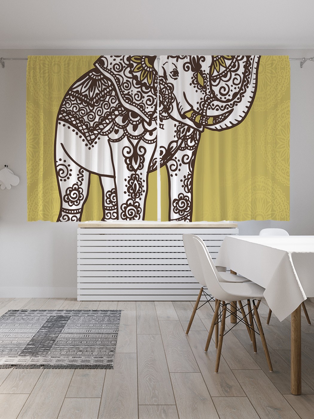 фото Шторы joyarty с фотопечатью "слон в восточном стиле" из сатена, 290х180 см
