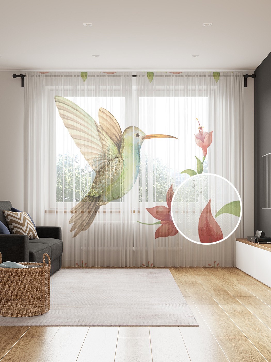 

Фототюль JoyArty "Волшебная колибри", 145x265см (2 полотна со шторной лентой + 50 крючков), Волшебная колибри