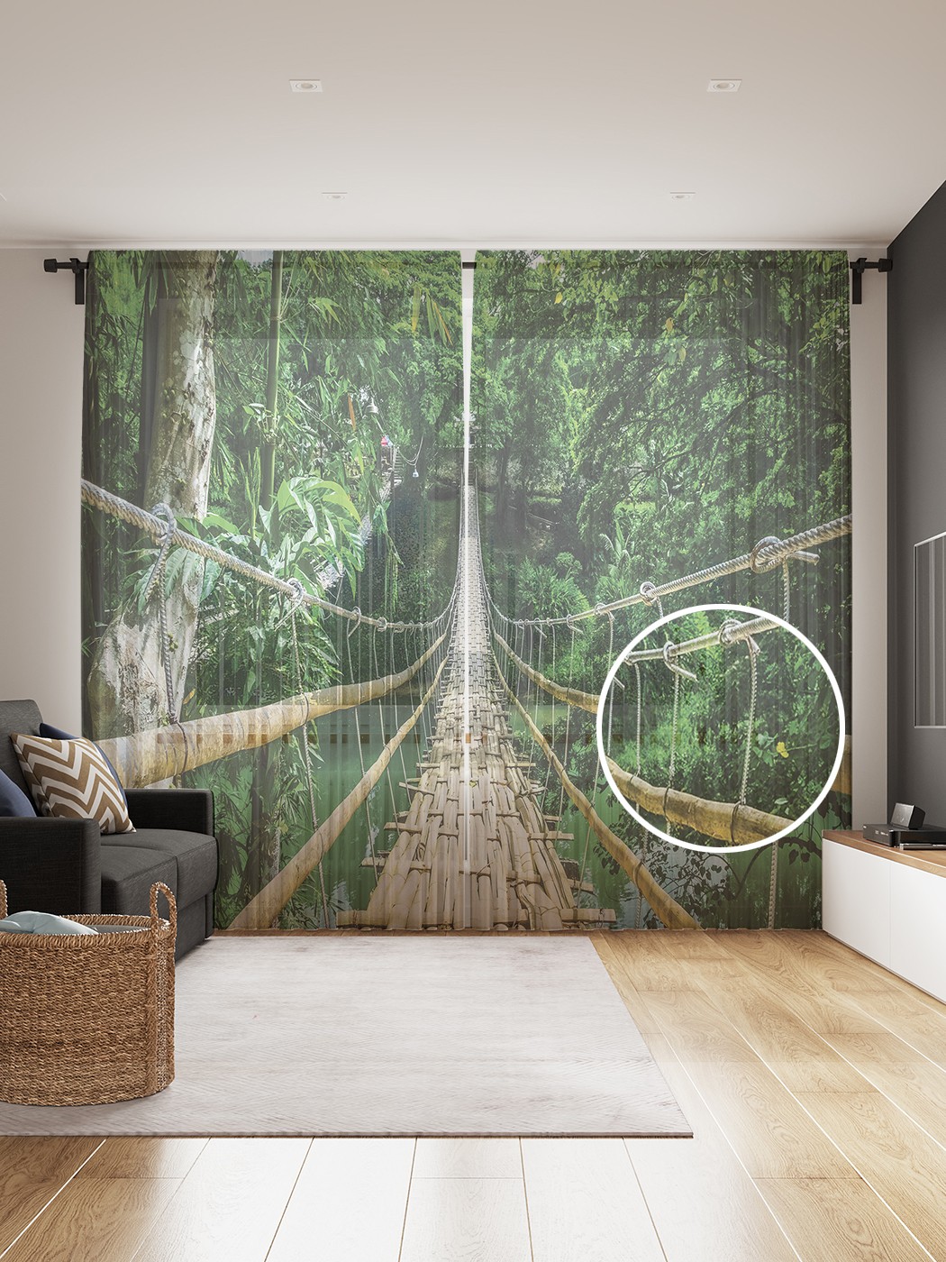 

Фототюль JoyArty "Длинный тропический мост", 145x265см, 2 полотна, лента, 50 крючков, Длинный тропический мост