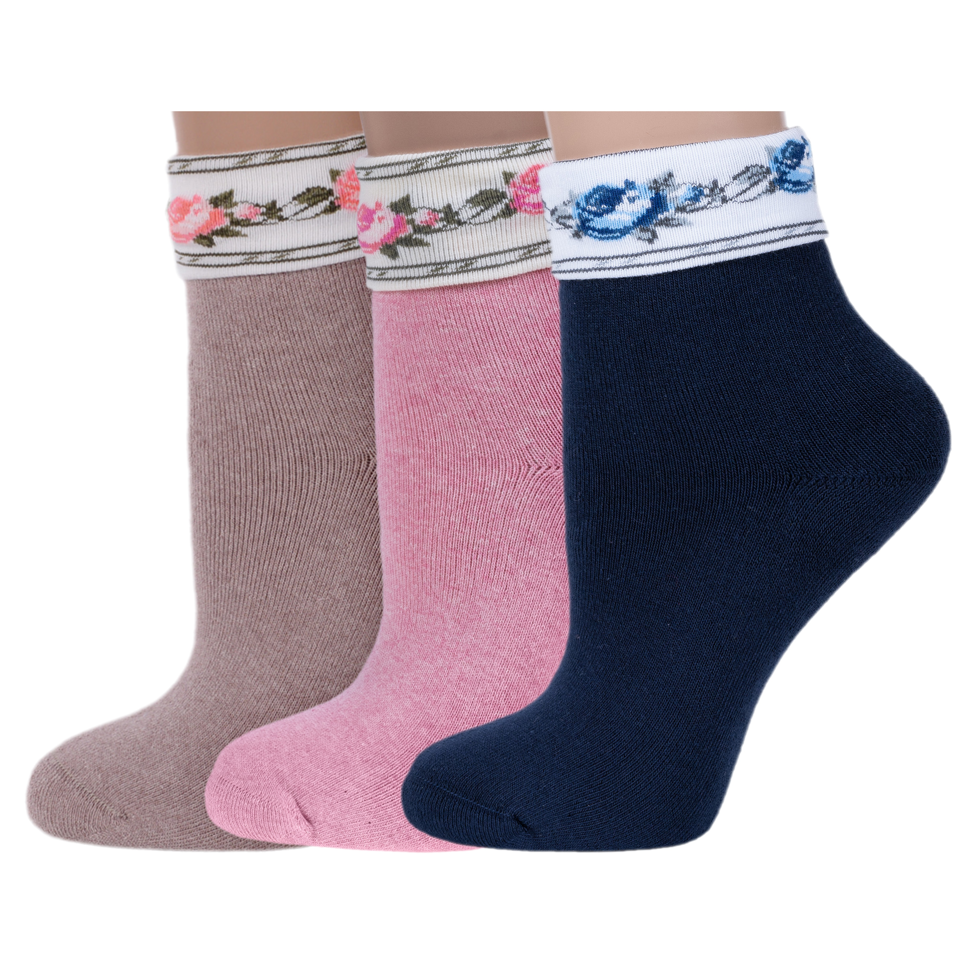Комплект носков женских Rusocks 3-Ж-2332 бежевых; розовых; синих 23-25