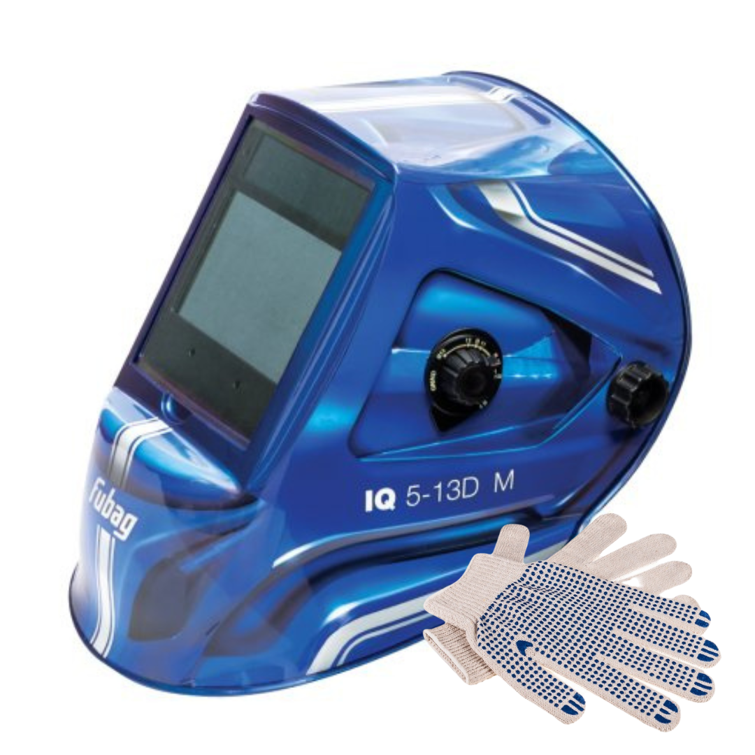 фото Маска сварщика хамелеон fubag iq 5-13d m blue+рабочие перчатки