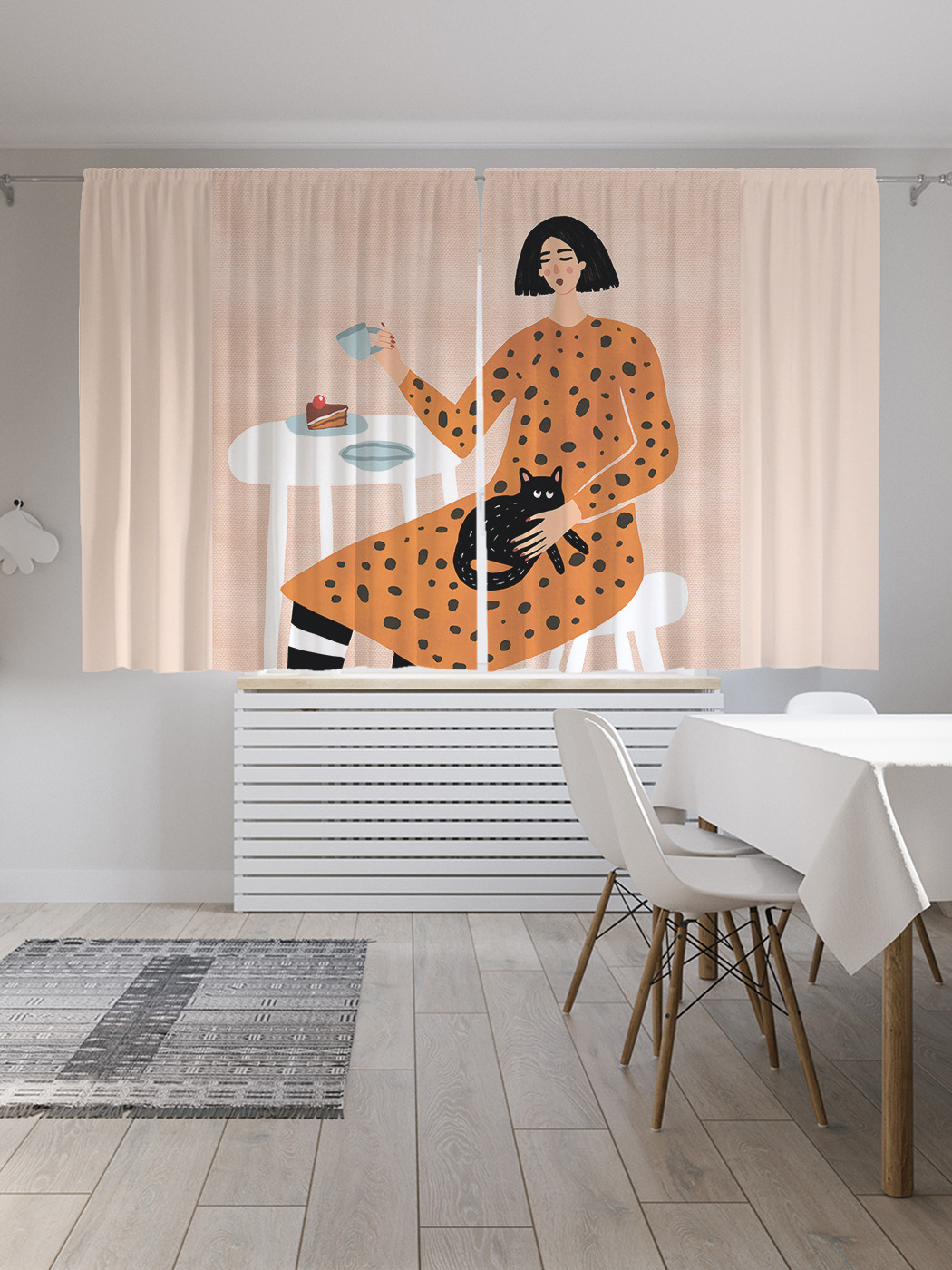 

Шторы JoyArty с фотопечатью "Чаепитие с котом" из сатена, 290х180 см, Чаепитие с котом