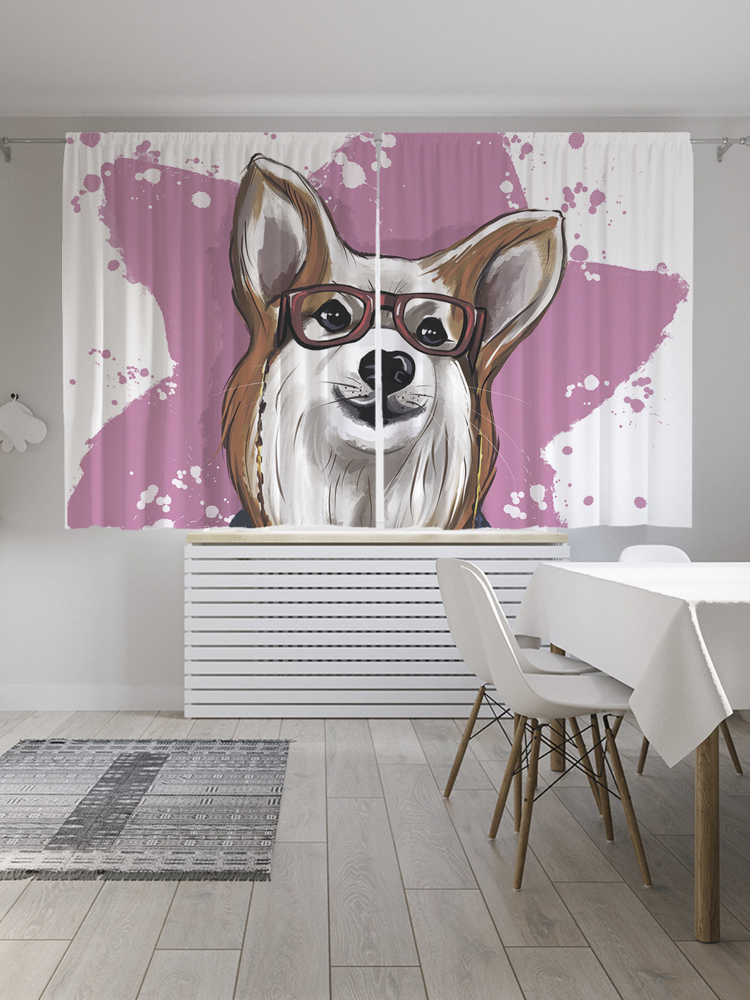 

Шторы JoyArty с фотопечатью "Стильный корги" из сатена, 290х180 см, Стильный корги