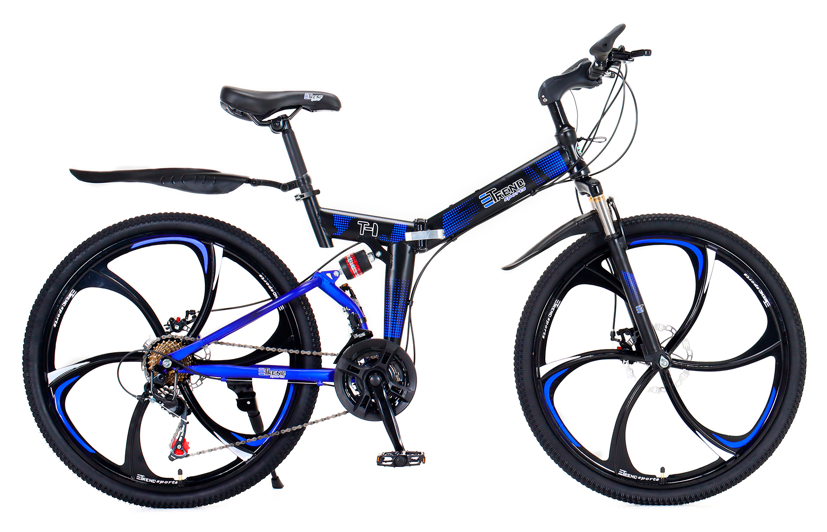 фото Горный складной велосипед "etrend sports t-1" (черный/синий)
