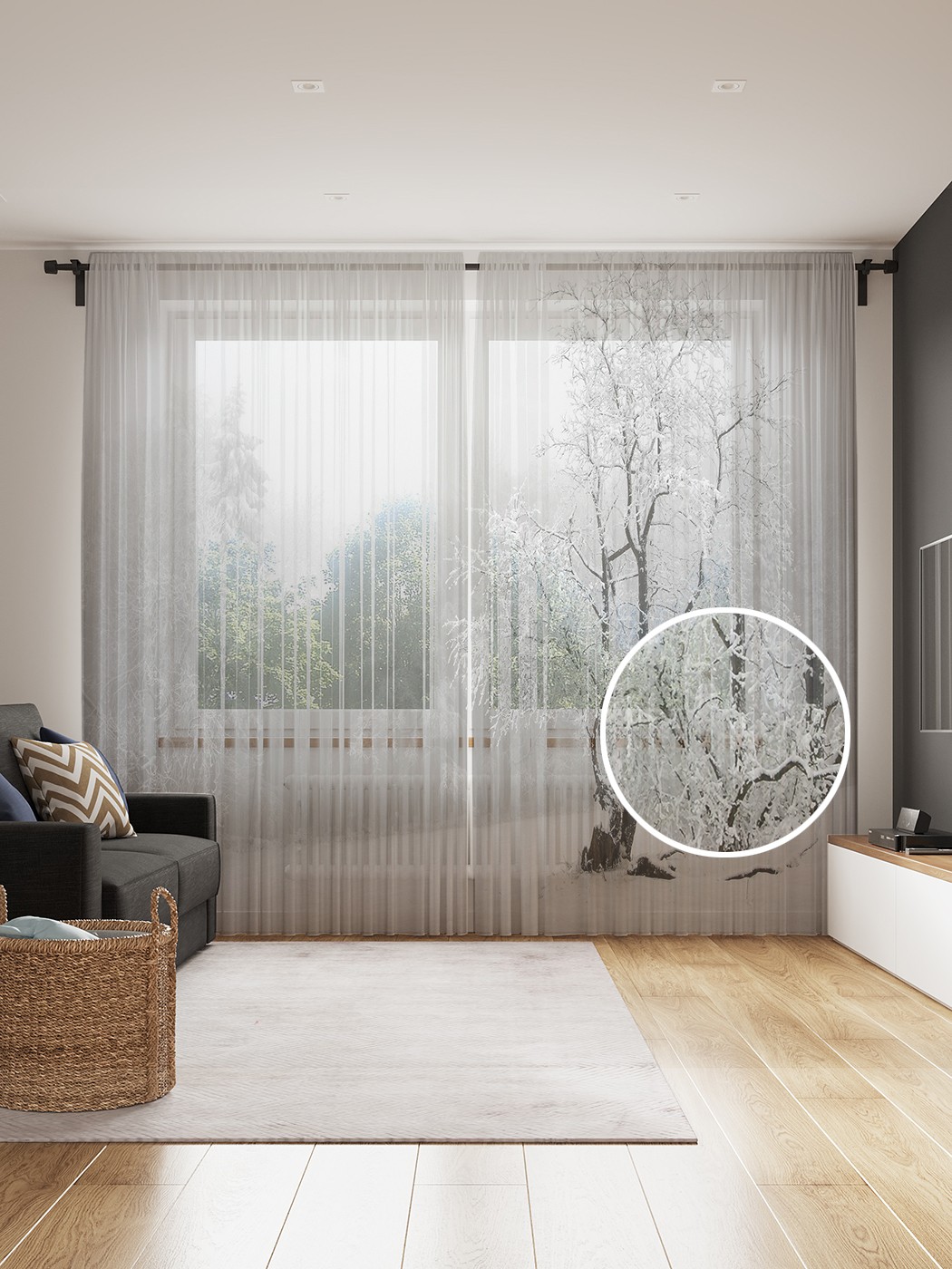 

Фототюль JoyArty "Заснеженный лес", 145x265см (2 полотна со шторной лентой + 50 крючков), Заснеженный лес