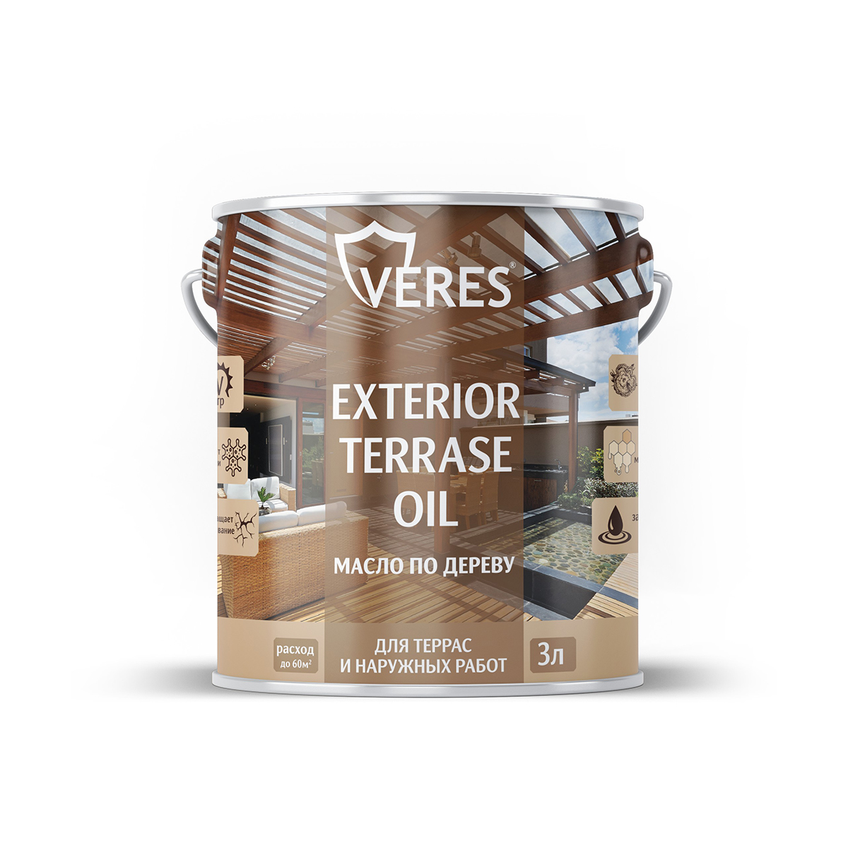Масло для дерева Veres Exterior Terrase Oil, 3 л, белое масло лазурь для дерева защитное osmo holzschuts ol lasur 702 лиственница шелковисто матовое 2 5 л