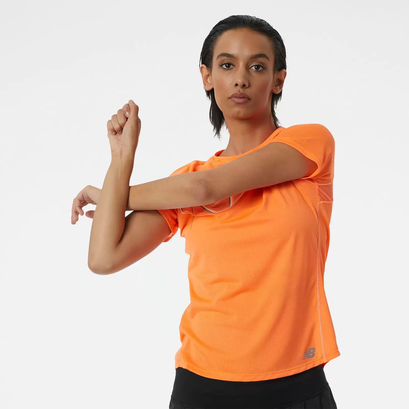 

Футболка женская New Balance Printed Impact Run Ss Tee оранжевая S, Printed Impact Run Ss Tee