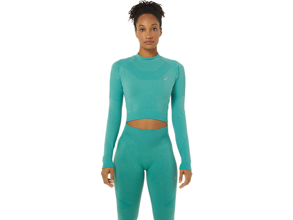 фото Лонгслив женский asics seamless ls crop top зеленый s