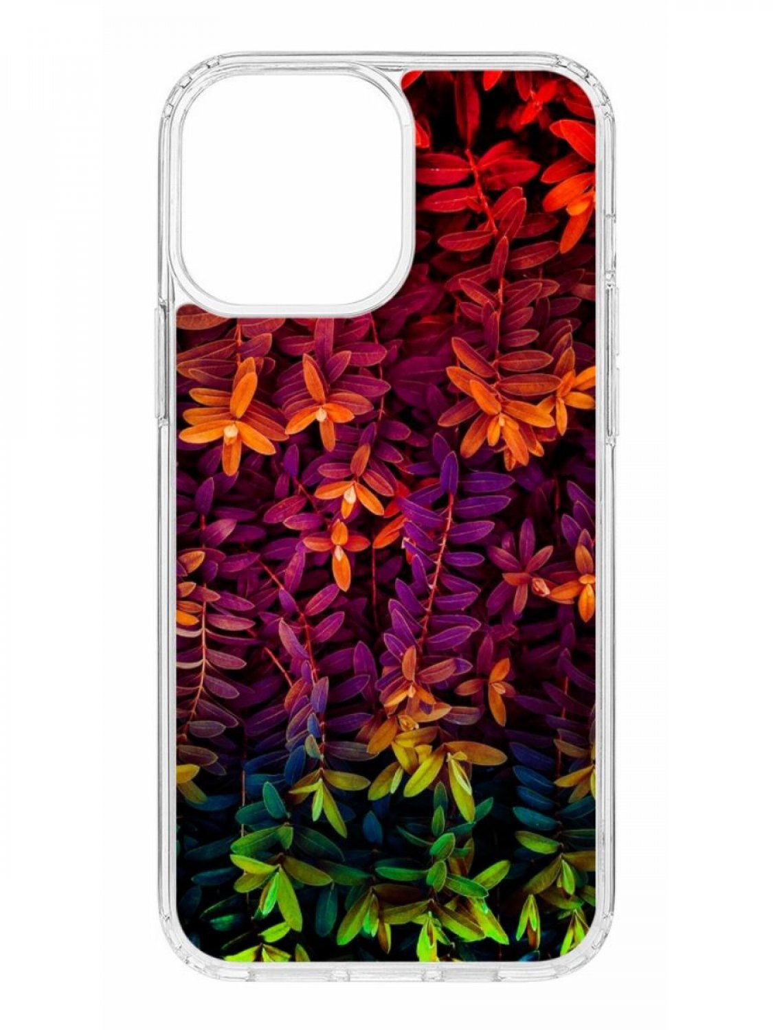 

Противоударный чехол для Apple iPhone 13 Pro Max КRUЧЕ Print Neon leaves прозрачный, Оранжевый;красный;зеленый, Чехол на айфон 13 Про Макс с защитой камеры