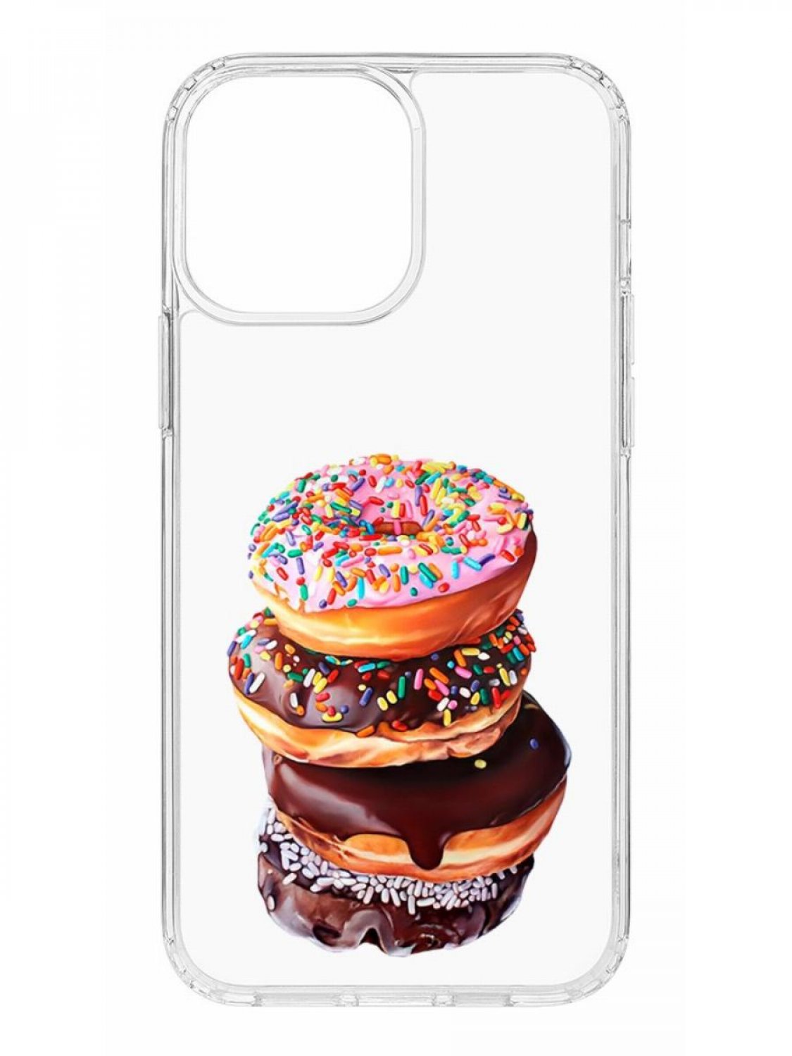 фото Противоударный чехол для apple iphone 13 pro max кruче print donuts прозрачный с рисунком